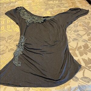 Chic Charcoal Women's Blouse with Floral Accents